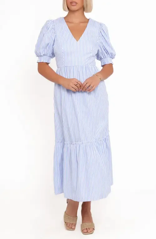 Steele Stripe Puff Sleeve Cotton Midi Dress by Petal & Pup