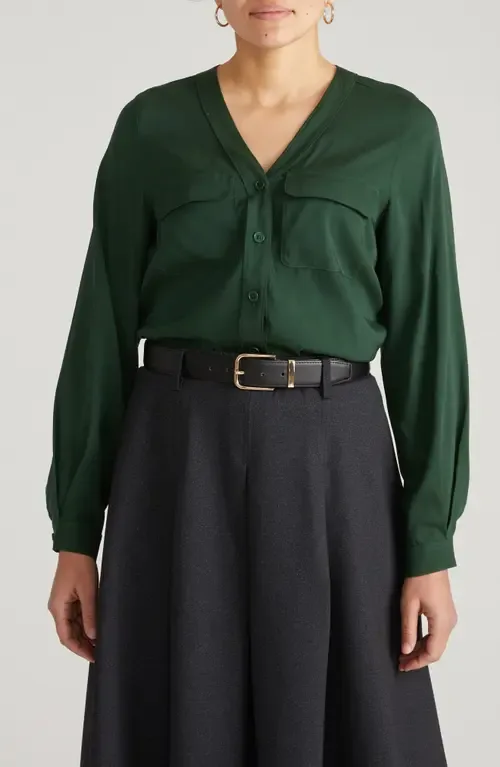 Cooling V-Neck Button-Up Shirt by Universal Standard