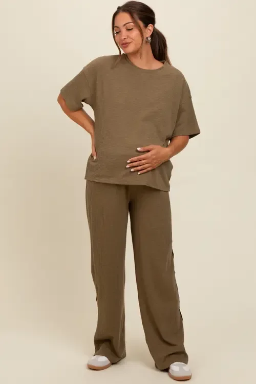 Textured Knit Oversized Tee and Pants Set by PinkBlush