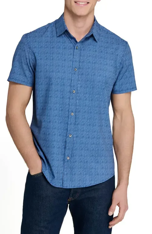 Basic Slim Fit Abstract Stripe Short Sleeve Performance Button-Up Shirt by W.R.K