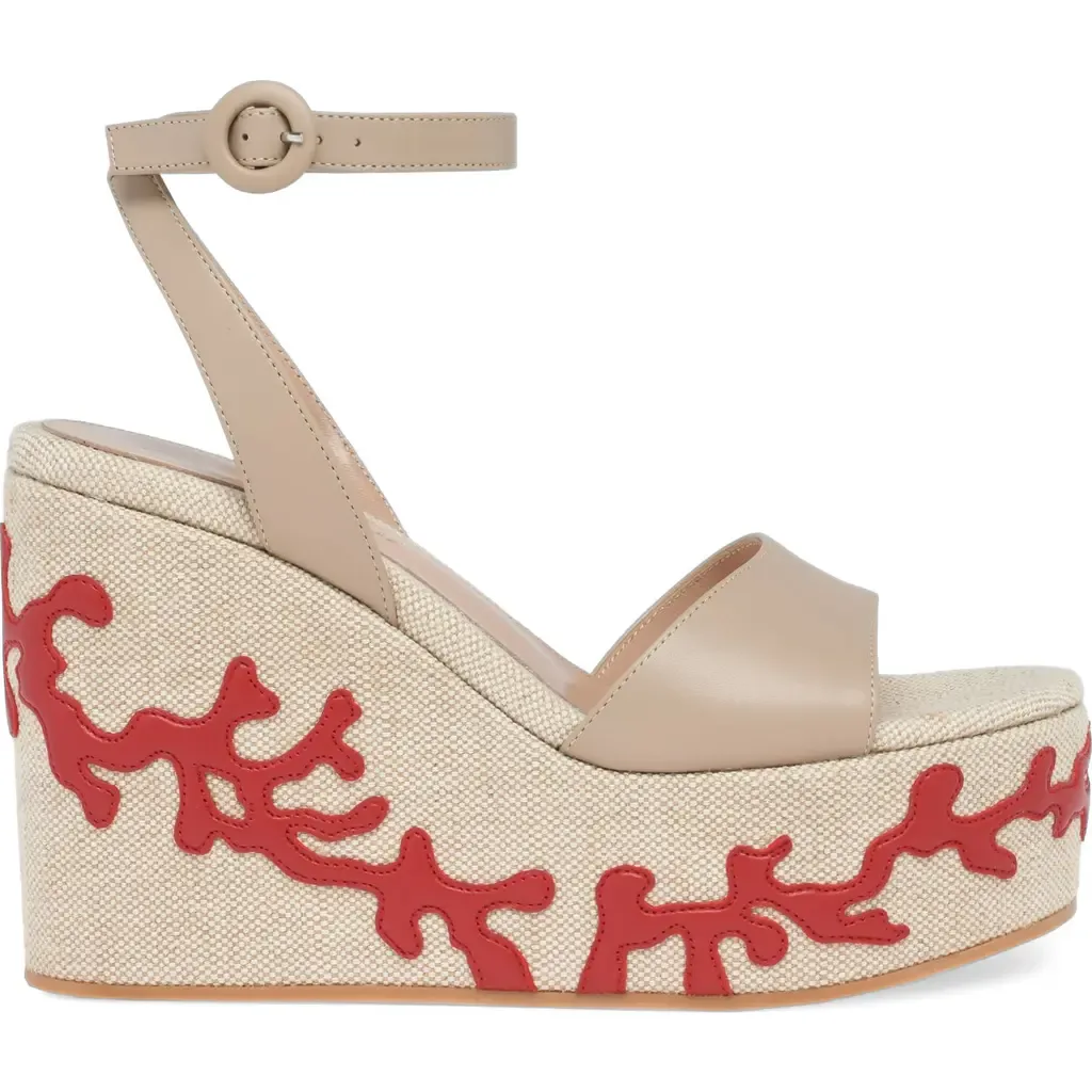 Malia Sandals in Beige Fabric and Nappa by Gianvito Rossi