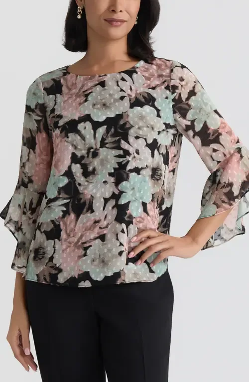 Blurred Floral Print Clip Dot Top by KASPER