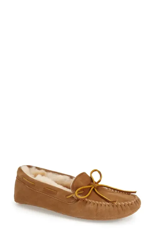 Sheepskin Slipper in Tan Suede by Minnetonka