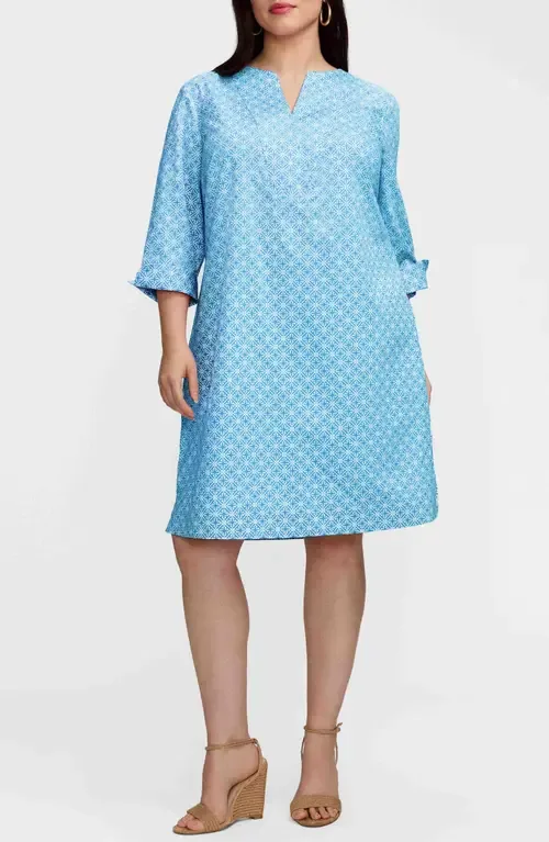 Vena Geo Lattice Print Cotton Shift Dress by Foxcroft