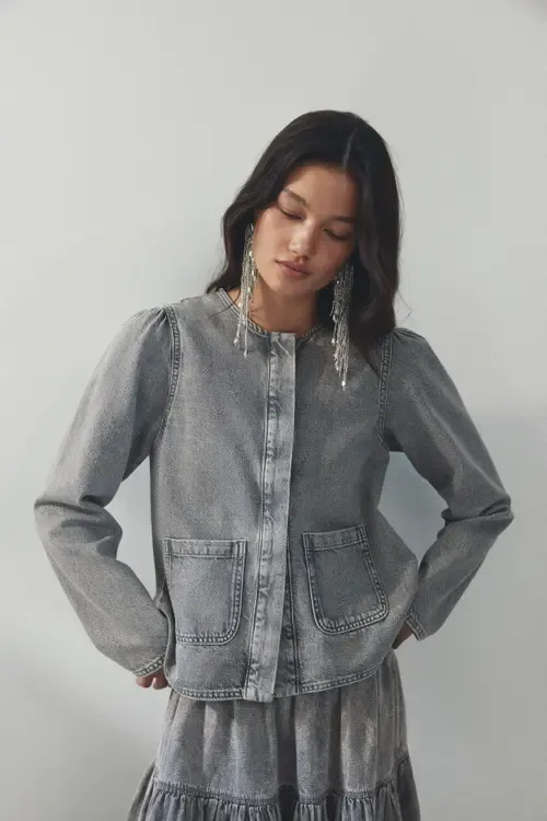 Puff-Sleeved Denim Jacket by H&M