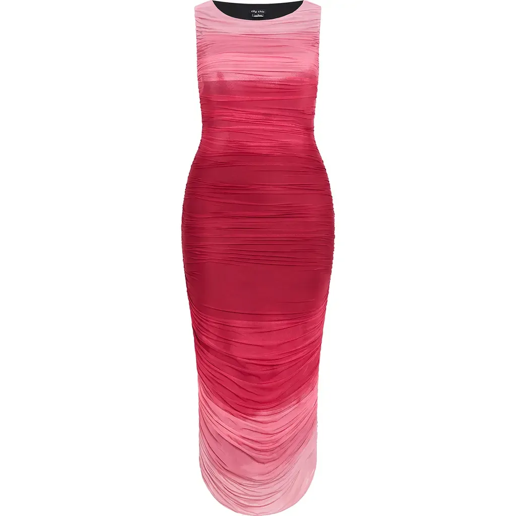 Halo Ombré Sleeveless Ruched Maxi Dress by City Chic