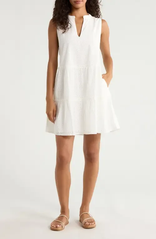 Eyelet Tiered Sleeveless Cover-Up Minidress by Elan