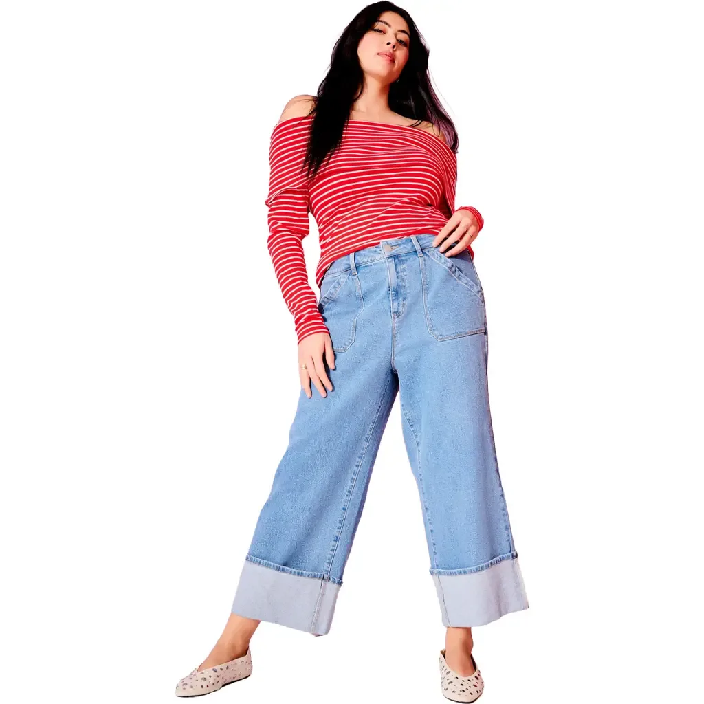 Wide Leg Cropped Cuffed Jeans by June + Vie