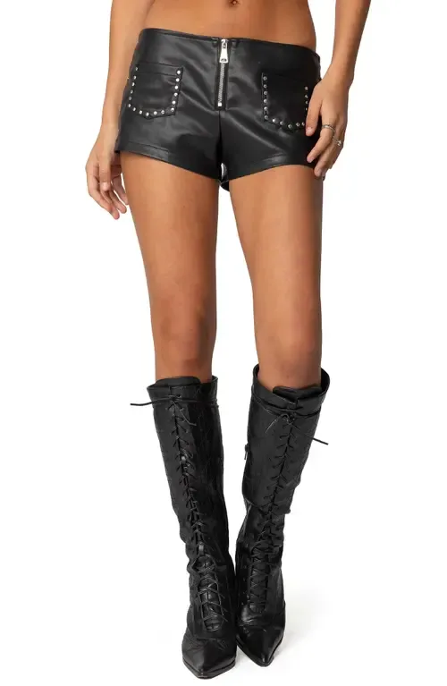 Studded Faux Leather Micro Shorts by EDIKTED