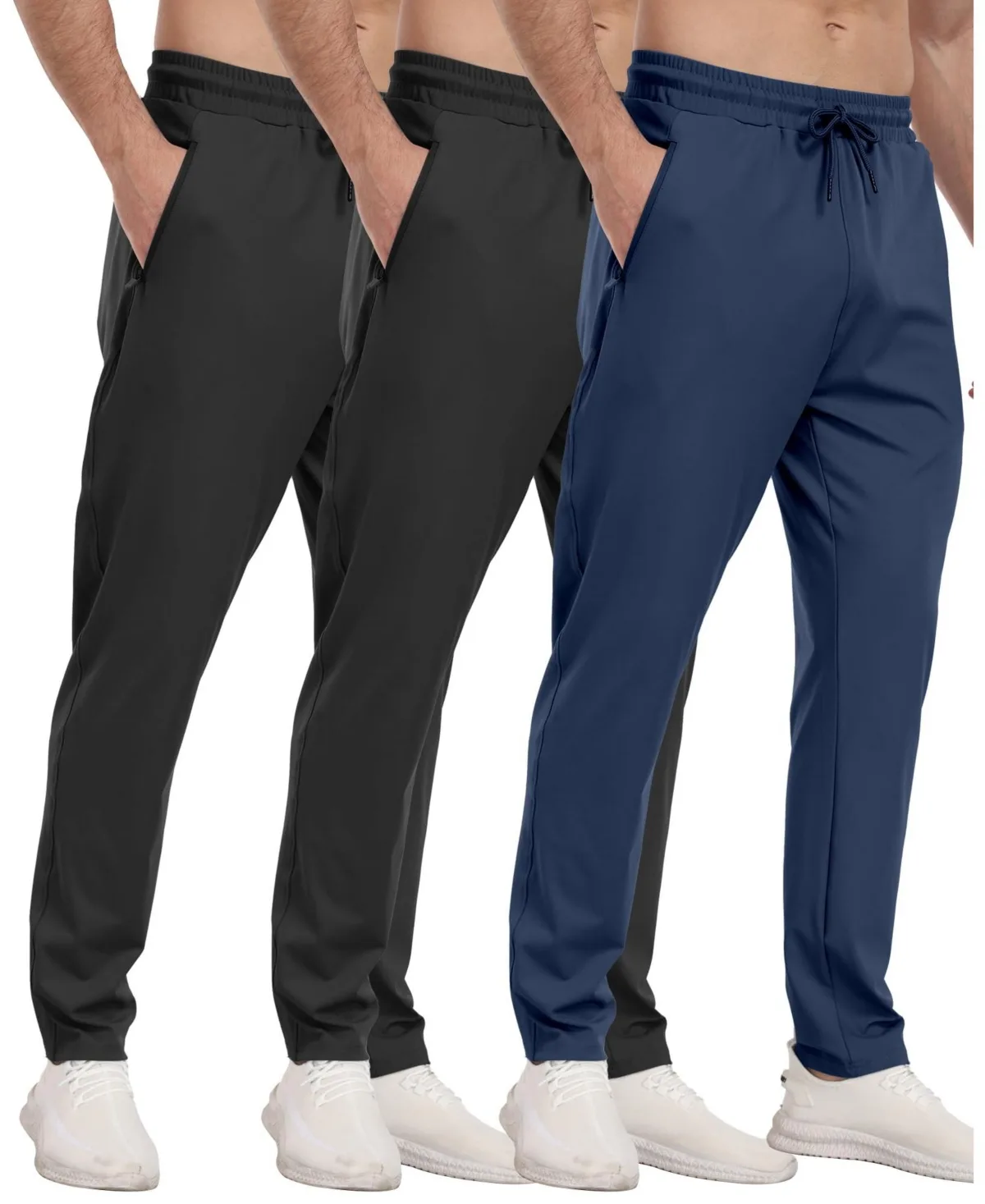 Gnuadz 3 Pack Athletic Pants with Zipper Pockets Running Gym Joggers by Gnuadz