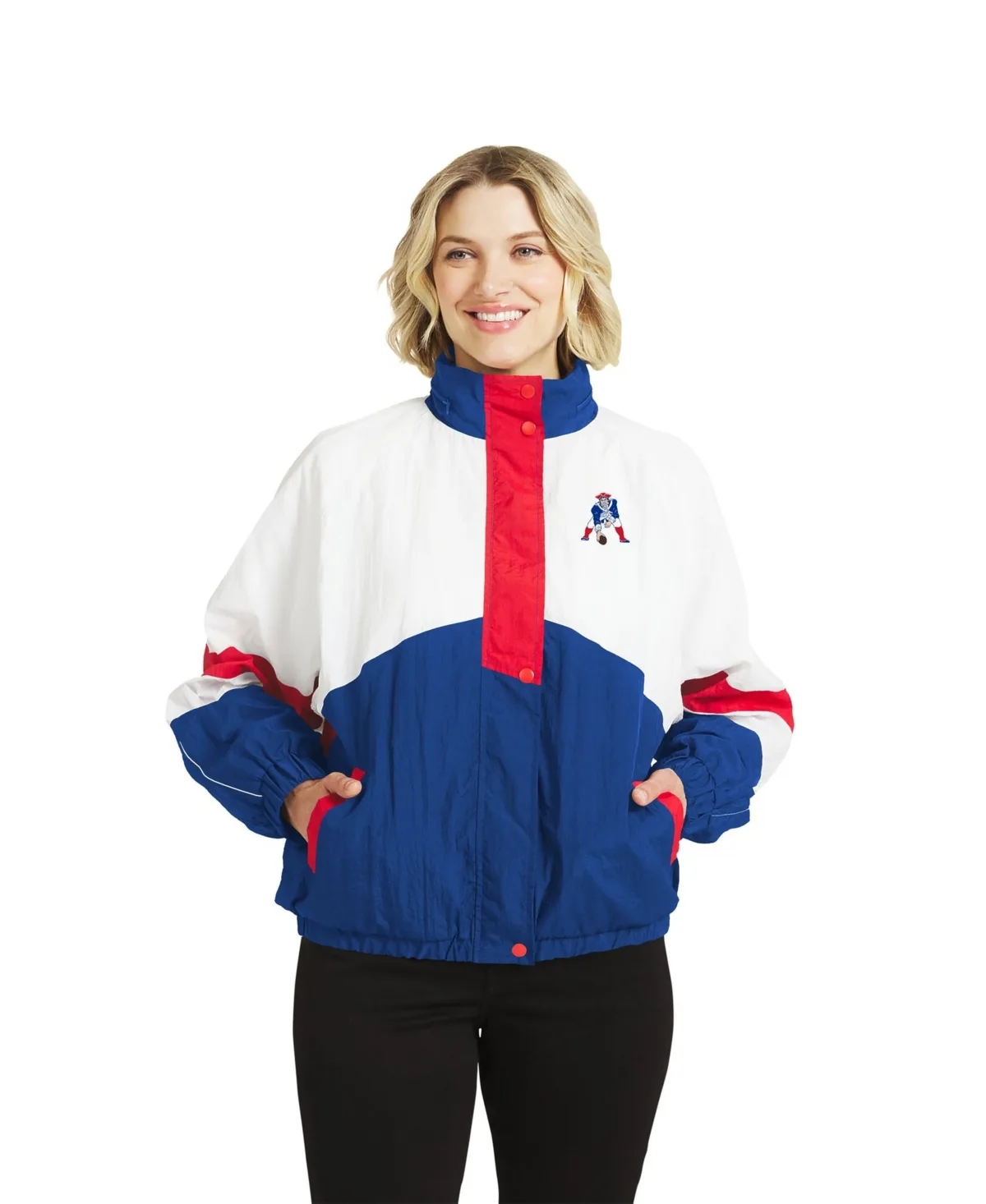 Wear by Erin Andrews New England Patriots Hooded Crinkle Full-Snap Windbreaker Jacket by Wear by Erin Andrews