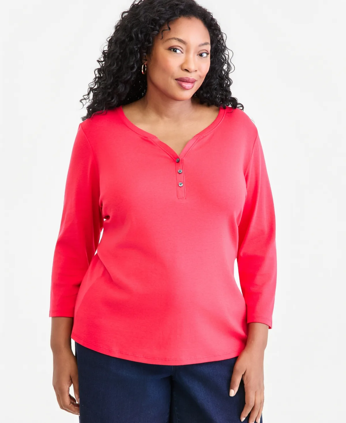 3/4-Sleeve Cotton Henley Top by Style & Co
