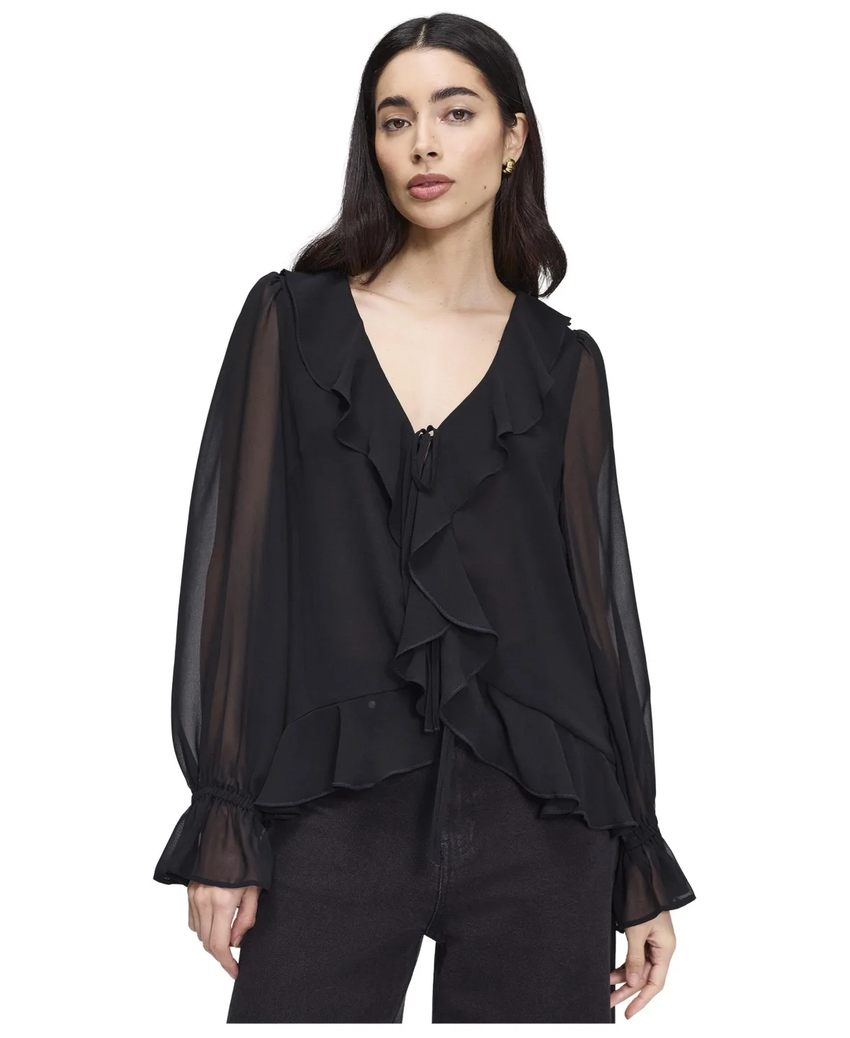 Jannelle Sheer Long-Sleeve Blouse by Finery London