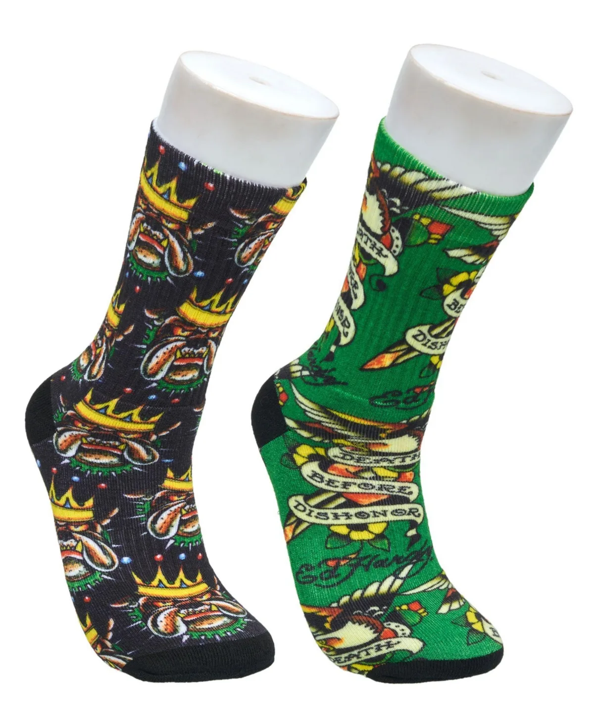Bulldog 360 Digital Print Full-Cushion Crew Socks, 2-Pack by Ed Hardy