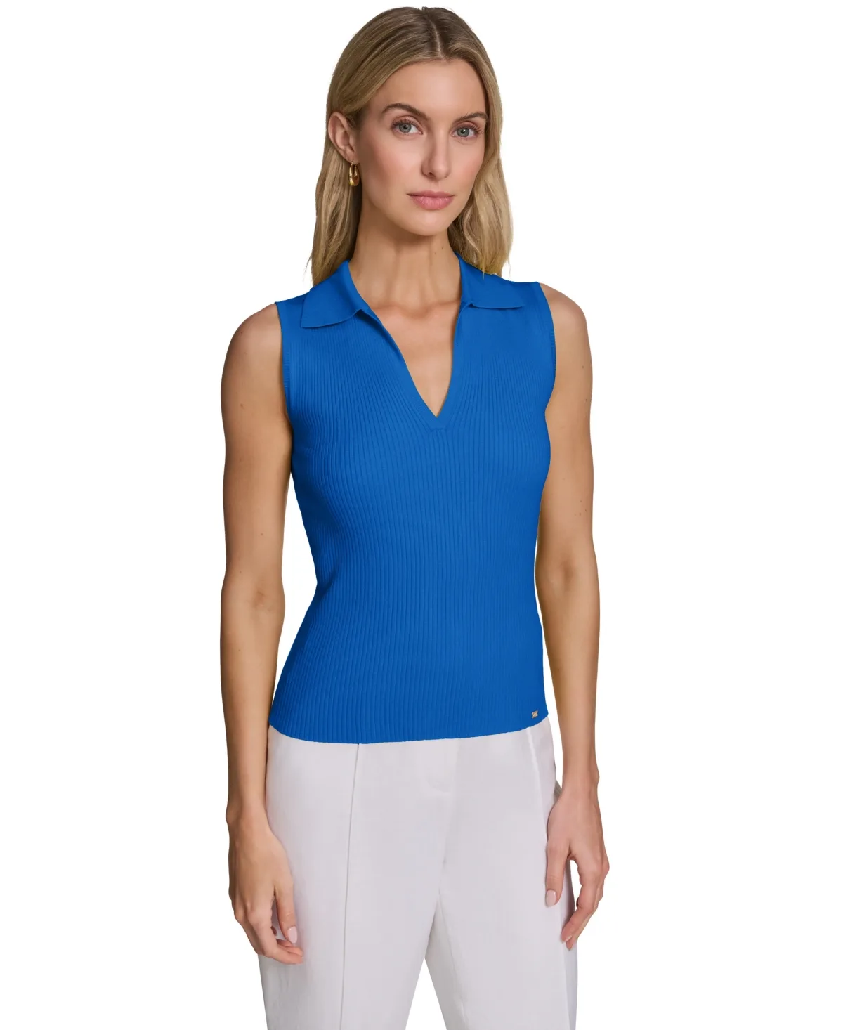 Sleeveless Collared V-Neck Sweater by Calvin Klein