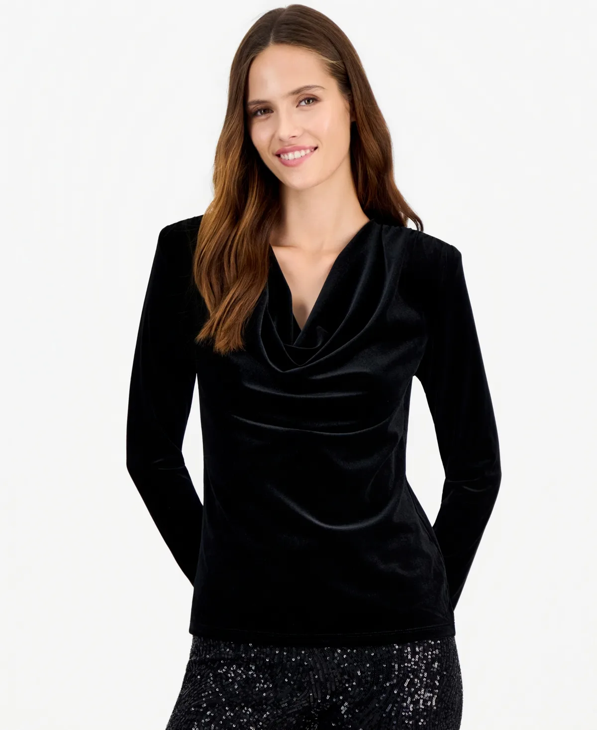 Cowl-Neck Velour Blouse by Anne Klein