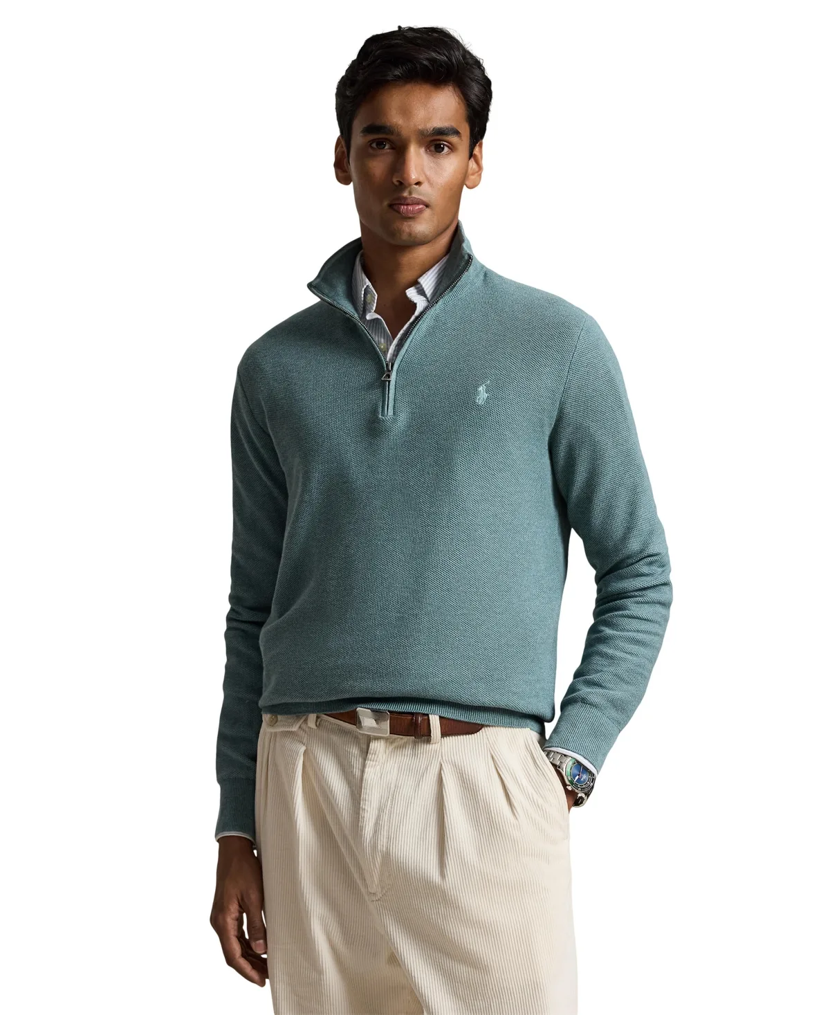 Mesh-Knit Cotton Quarter-Zip Sweater by Polo Ralph Lauren