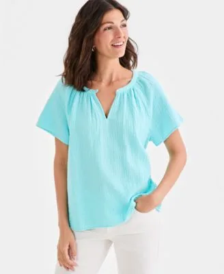 Cotton Gauze Flutter Sleeve Top by Style & Co