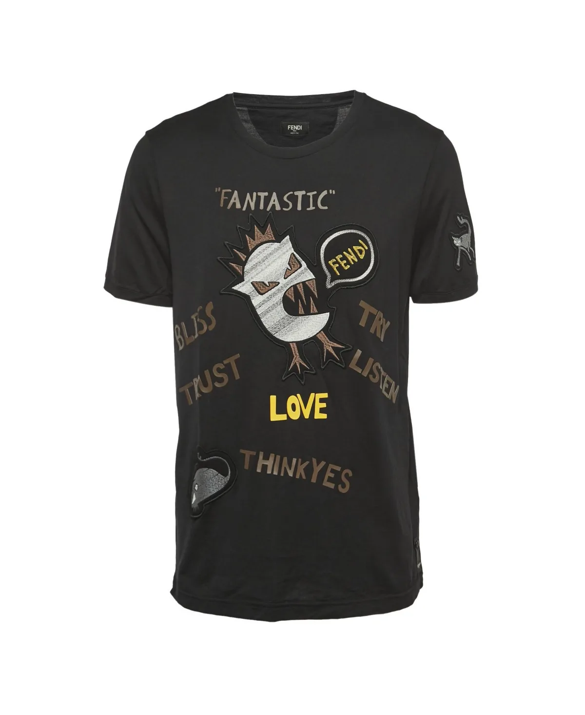 Pre-Owned Fendi Monster Applique Cotton T-Shirt by FENDI