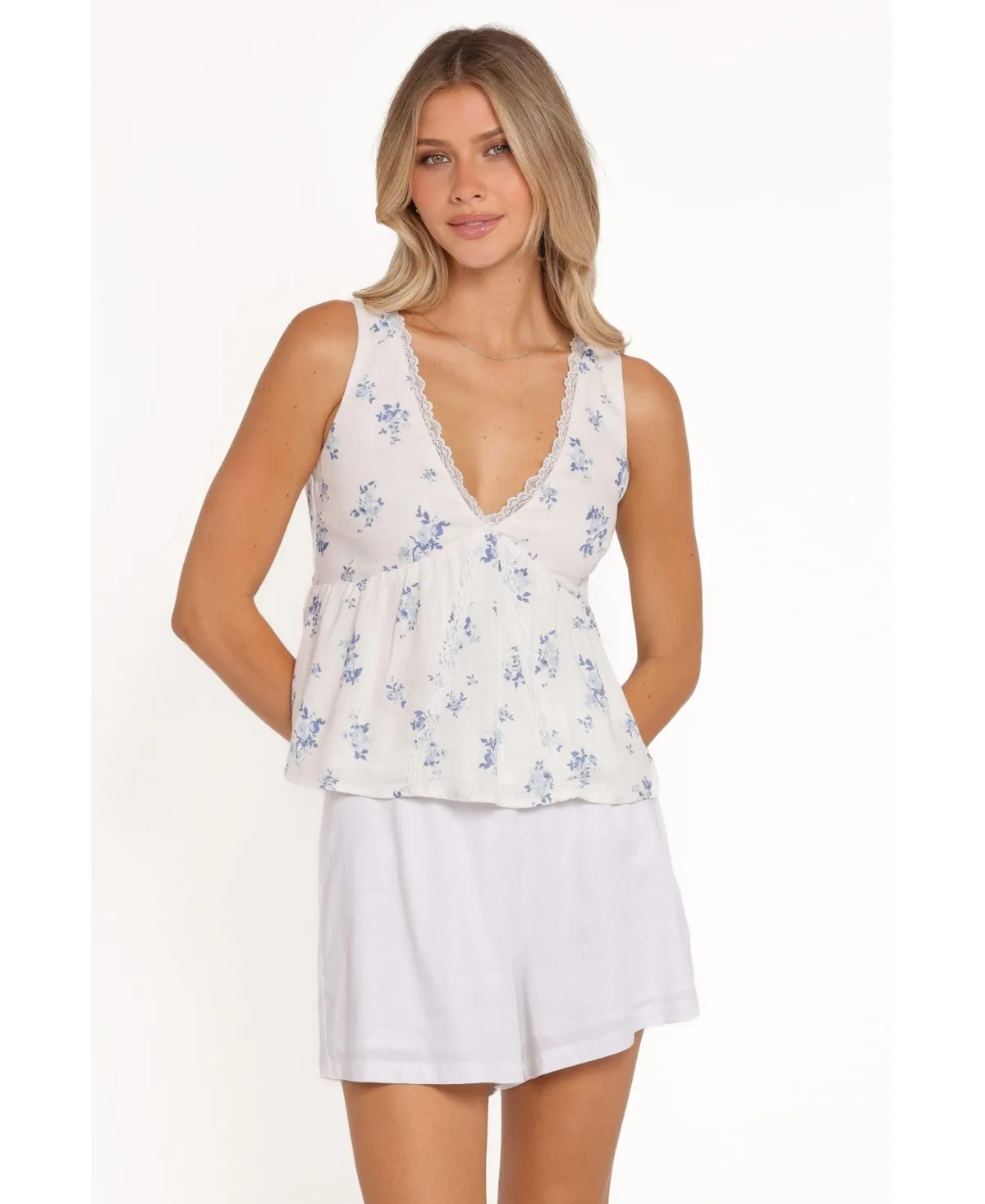 Aminta V-Neck Lace Sleeveless Top by Petal & Pup