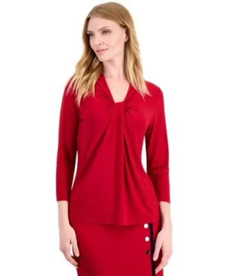 3/4 Sleeve Knot Neck Jersey Knit Top by Kasper