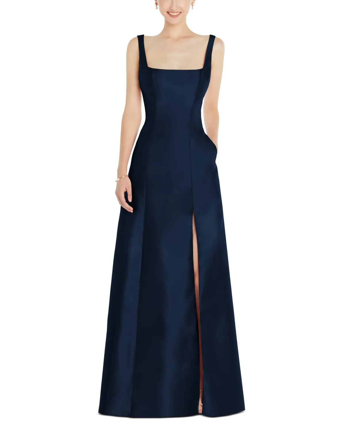 Sleeveless Square-Neck Princess Line Gown with Pockets by Alfred Sung