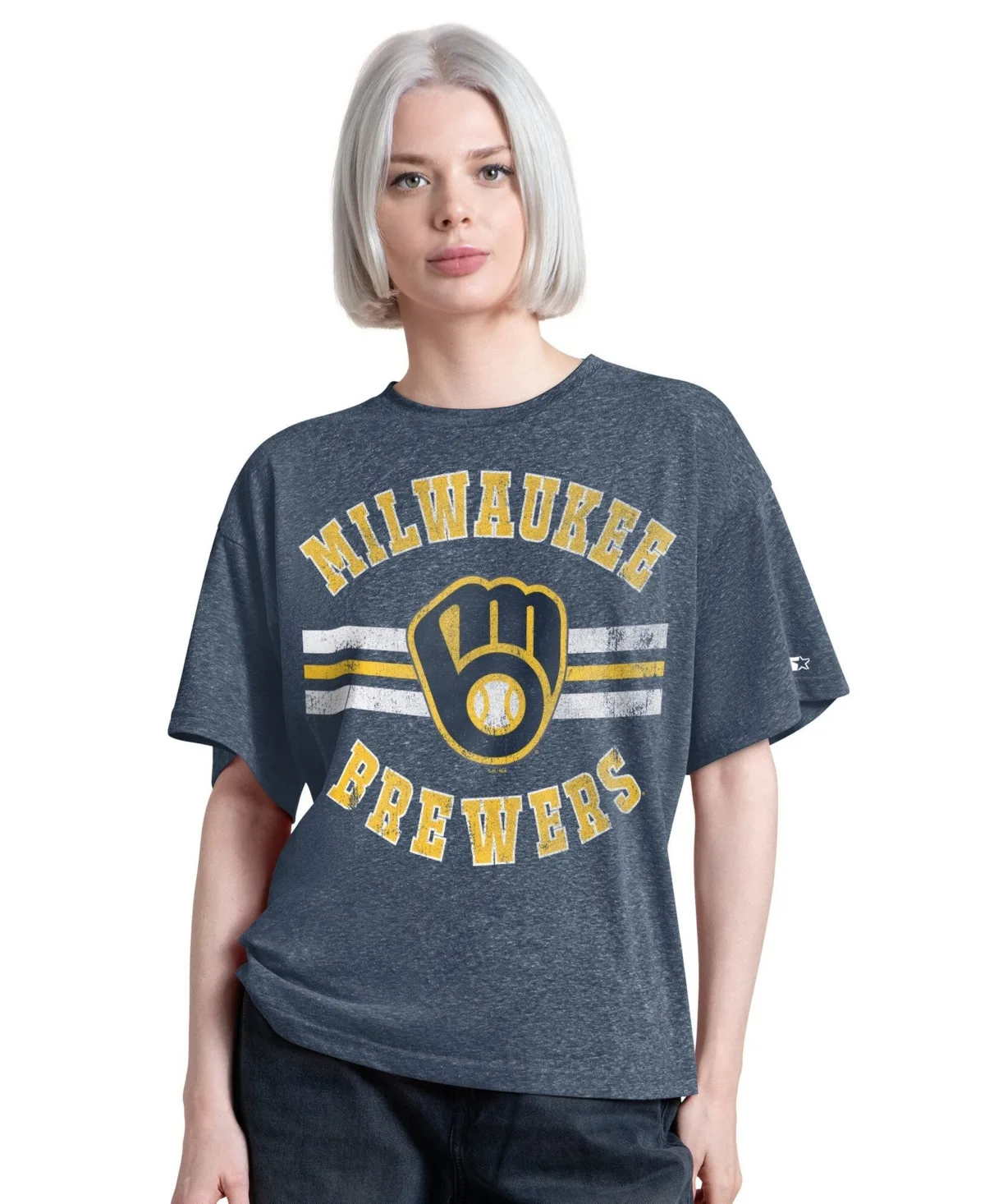 Milwaukee Brewers Jump Shot Vintage-Inspired Oversized Tri-Blend T-Shirt by Starter