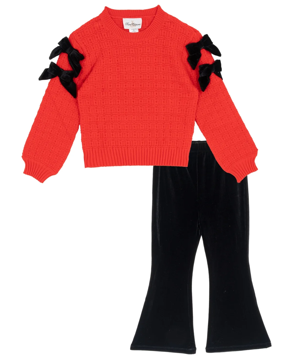 Long-Sleeve Velvet-Bow Top and Flare Pants, 2-Piece Set by Rare Editions