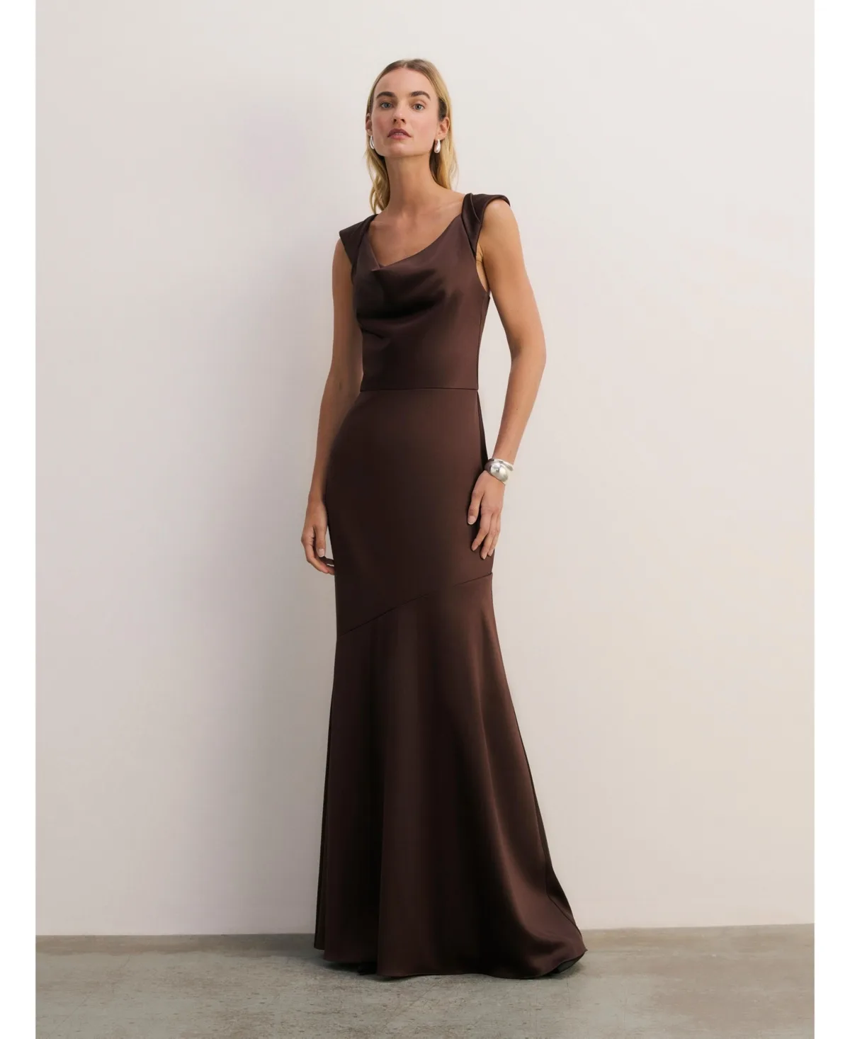 Cowl Neck Fit Flare Evening Gown by The Fold