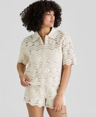 Sequin Embellished Crochet Shirt - Linen by And Now This