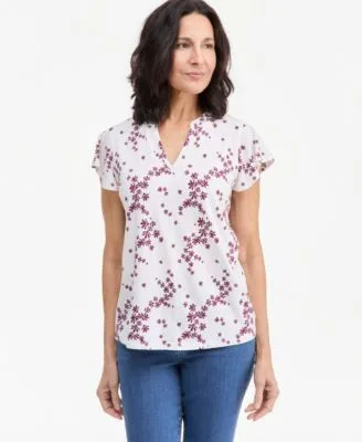 Printed Flutter Sleeve V Neck Top by Style & Co