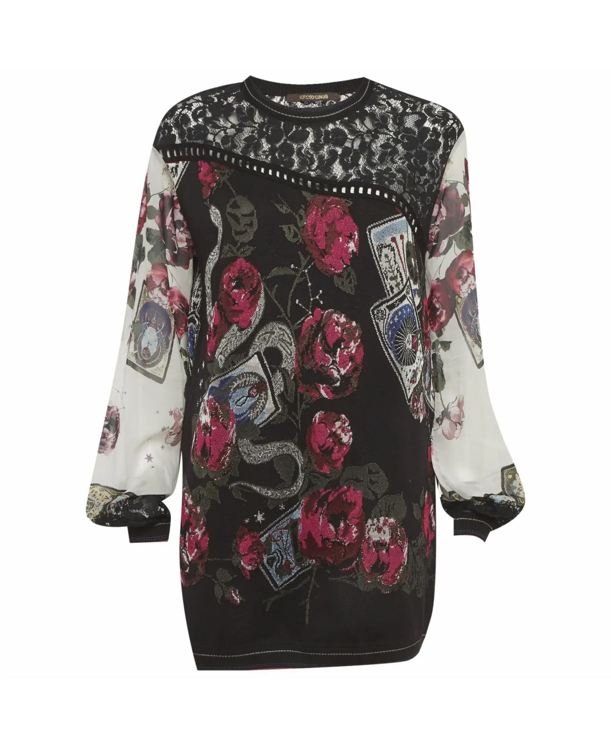 Pre-Owned Roberto Cavalli Mixed-Media Floral and Tarot Print Pullover by Roberto Cavalli