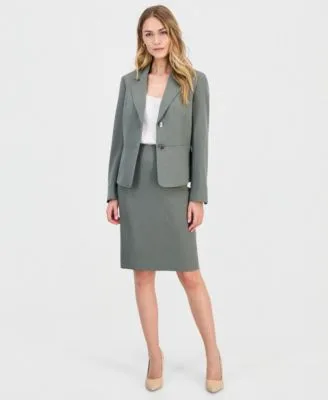 Notched Collar Two Button Jacket Pencil Skirt by Kasper