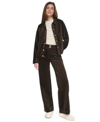 Raglan Sleeve Bubble Jacket High Rise Double Button Wide Leg Cotton Blend Pants by DKNY