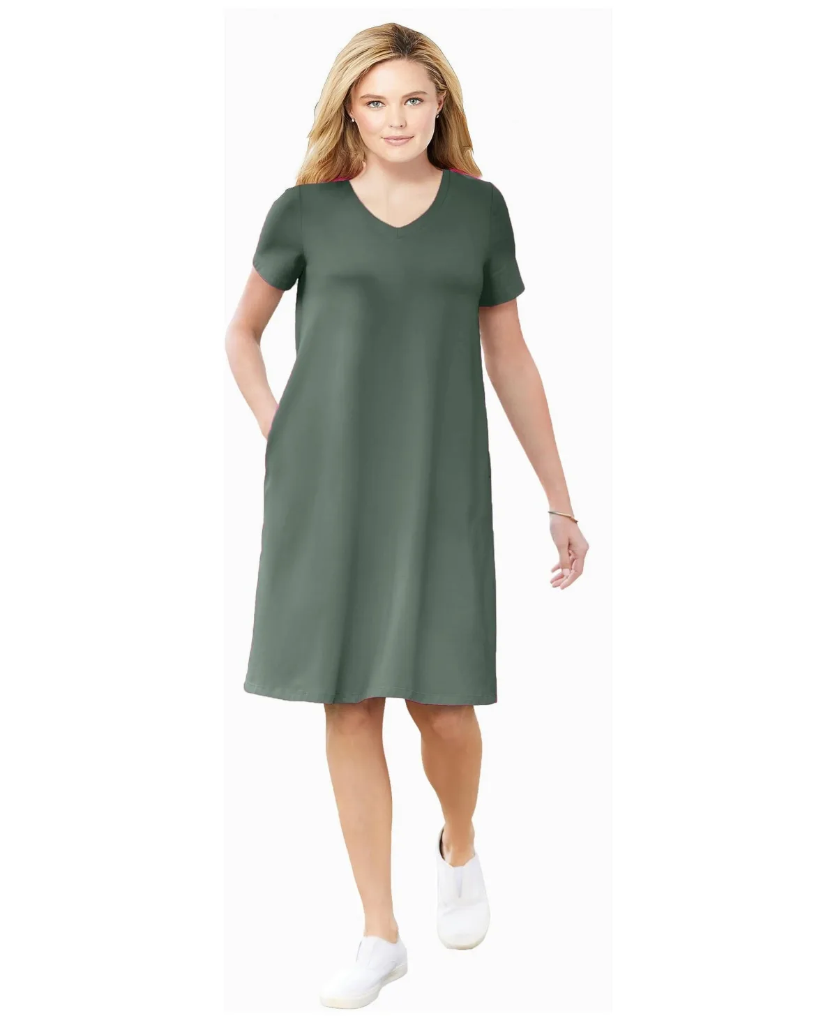 Within Perfect Short-Sleeve V-Neck Tee Dress by Woman Within