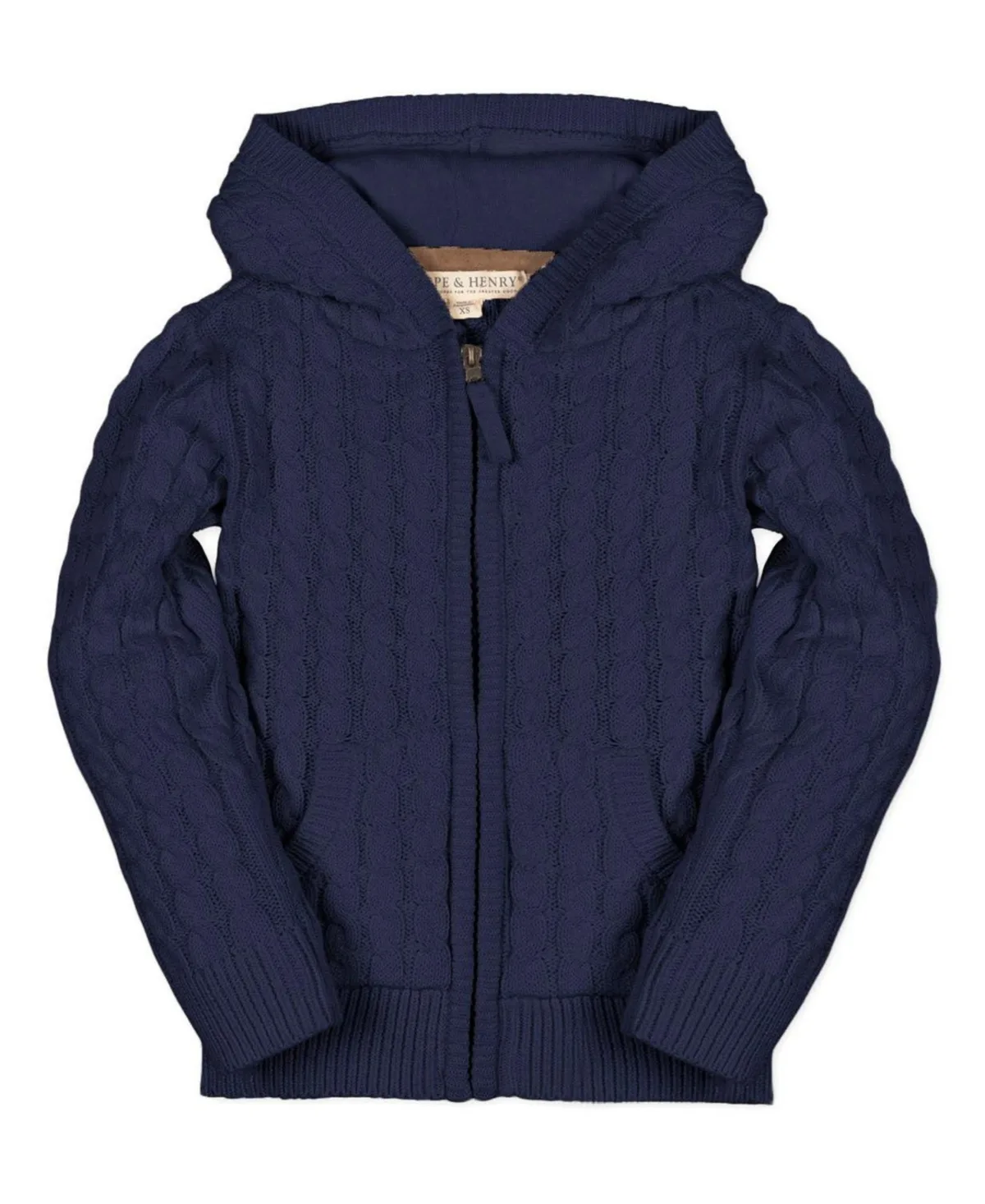 Organic Full Zip Hooded Sweater with Elbow Patches by Hope & Henry