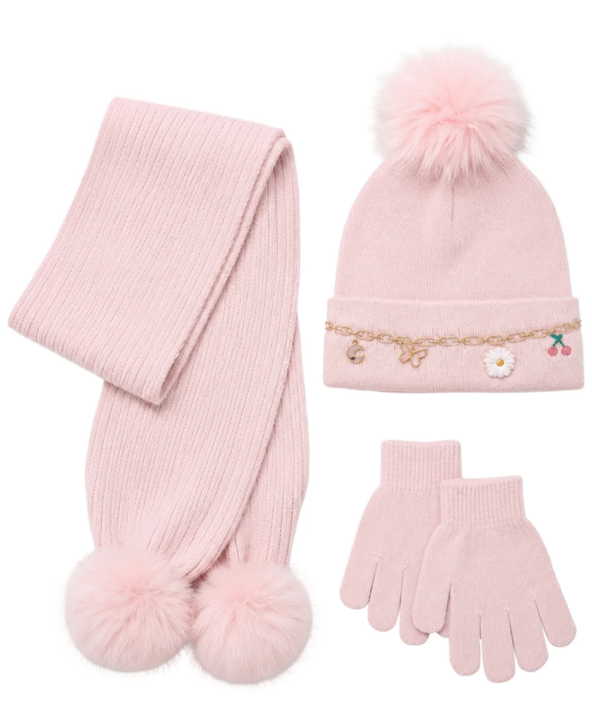 Icon Chain Ribbed Knit Hat, Scarf and Gloves, 3-Piece Set by Rainbow