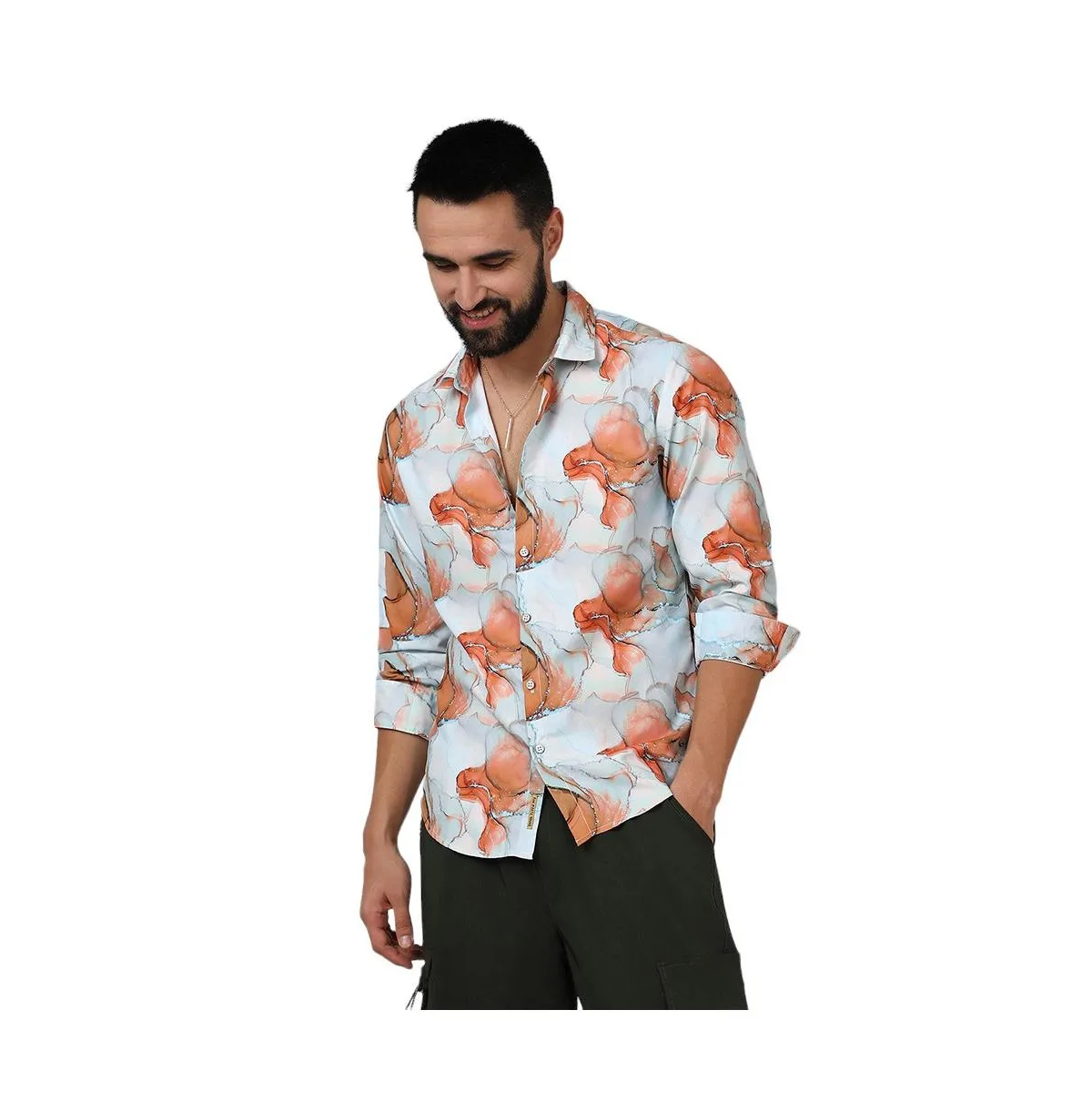 Sienna Brown & Light Blue Marble Shirt by Campus Sutra