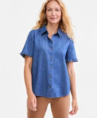 Ruffle Sleeve Button Up Camp Shirt by Style & Co