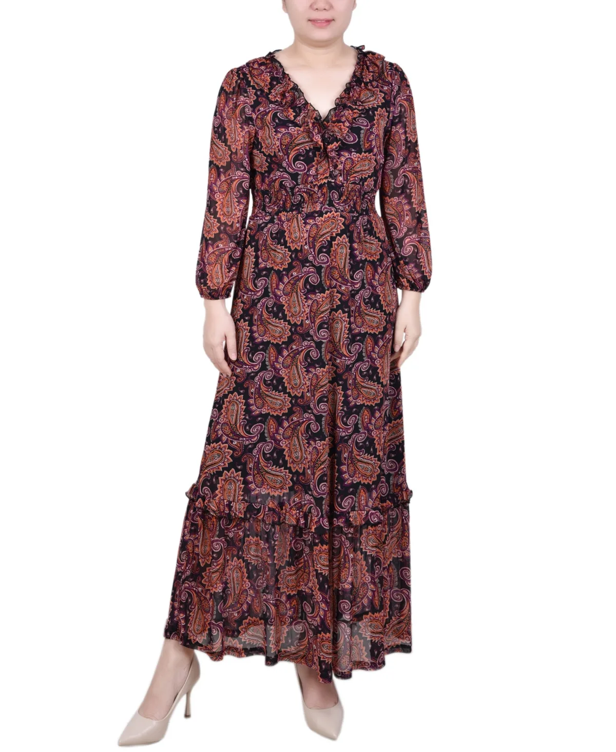 Long Sleeve Mesh Maxi Dress by Ny Collection