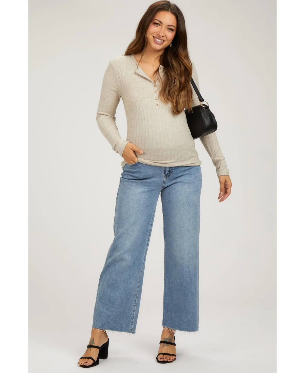 Maternity Wide Leg Raw Hem Jeans by PinkBlush