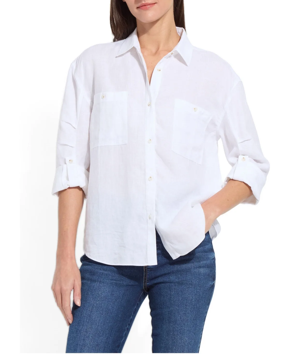Rose Roll-Tab Linen Utility Shirt by Lysse