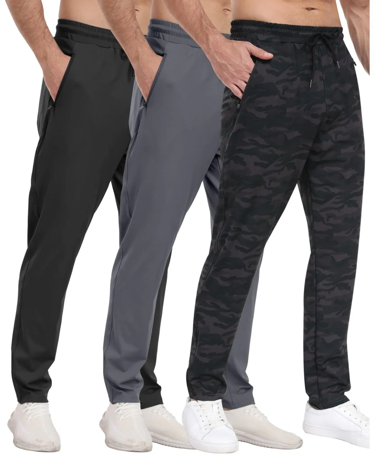 3 Pack Athletic Pants with Zipper Pockets Running Gym Joggers by Gnuadz