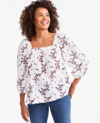 Printed Square Neck Cotton Top by Style & Co