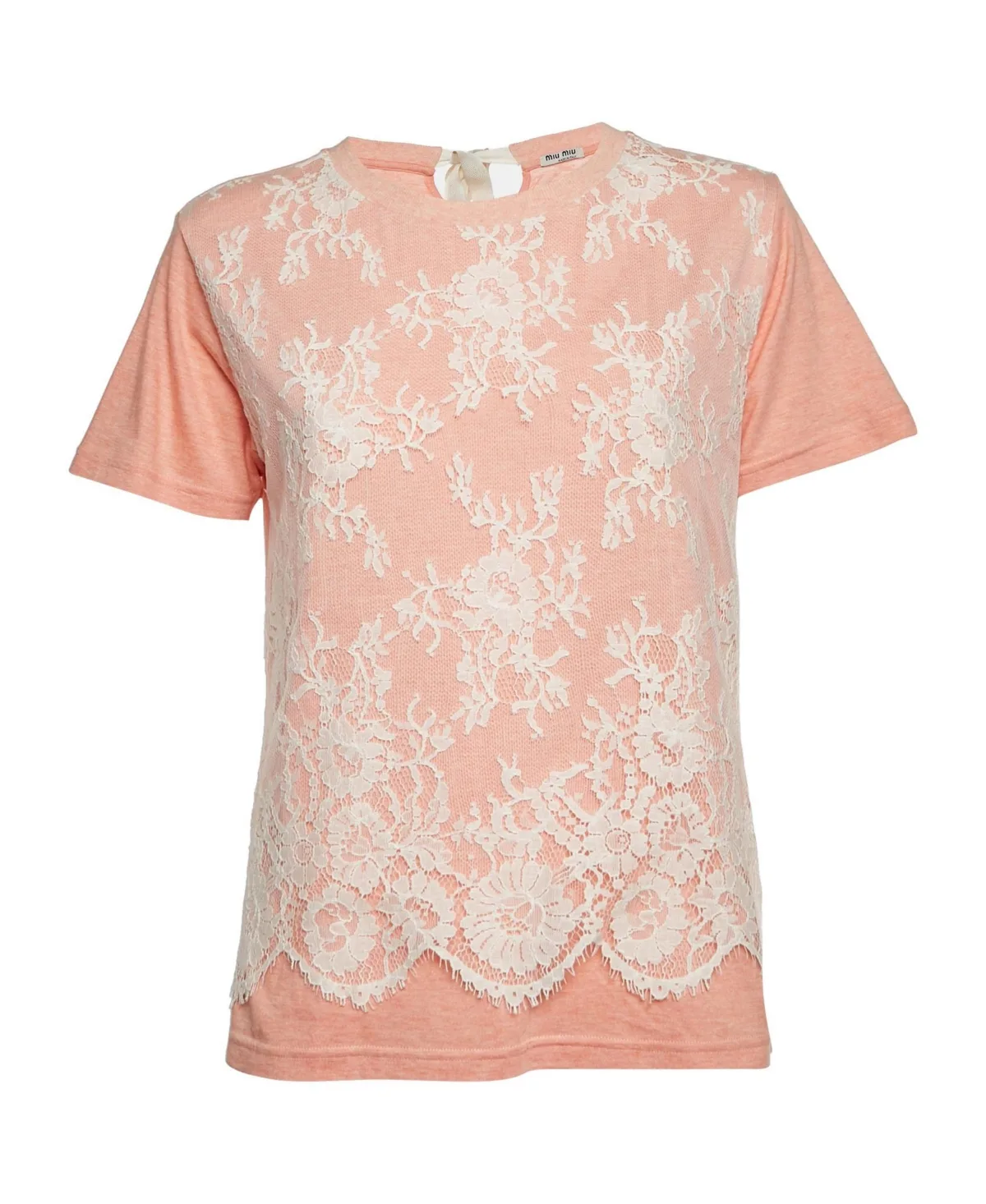 Pre-Owned Miu Miu Lace-Front Jersey T-Shirt by Miu Miu