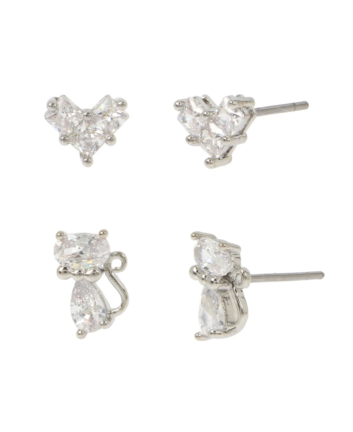 Cubic Zirconia Silver-Tone Heart Stud Earrings, 2-Piece Set by Betsey Johnson