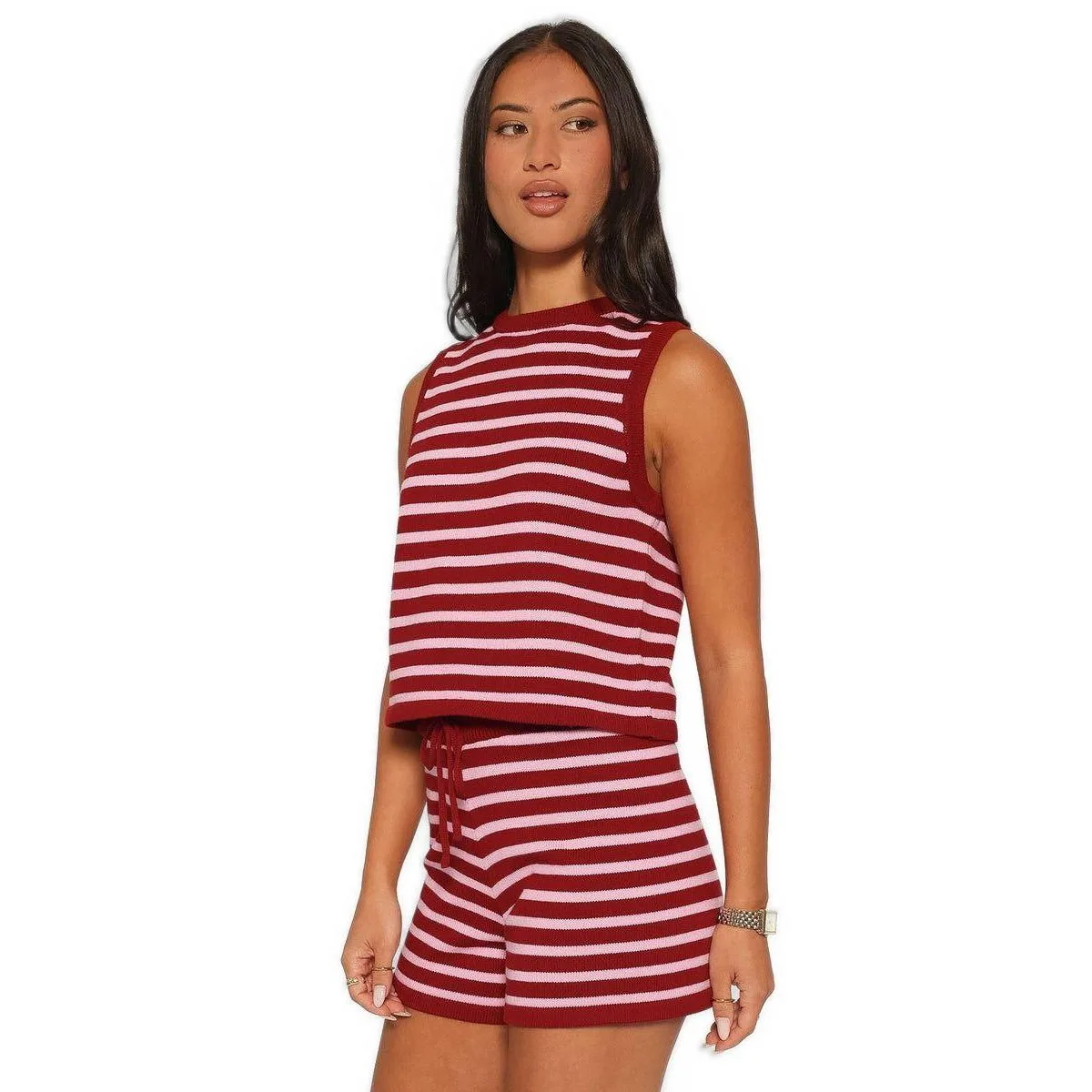 Ilona Knit Cropped Tank and High-Rise Shorts, 2-Piece Set by Petal and Pup