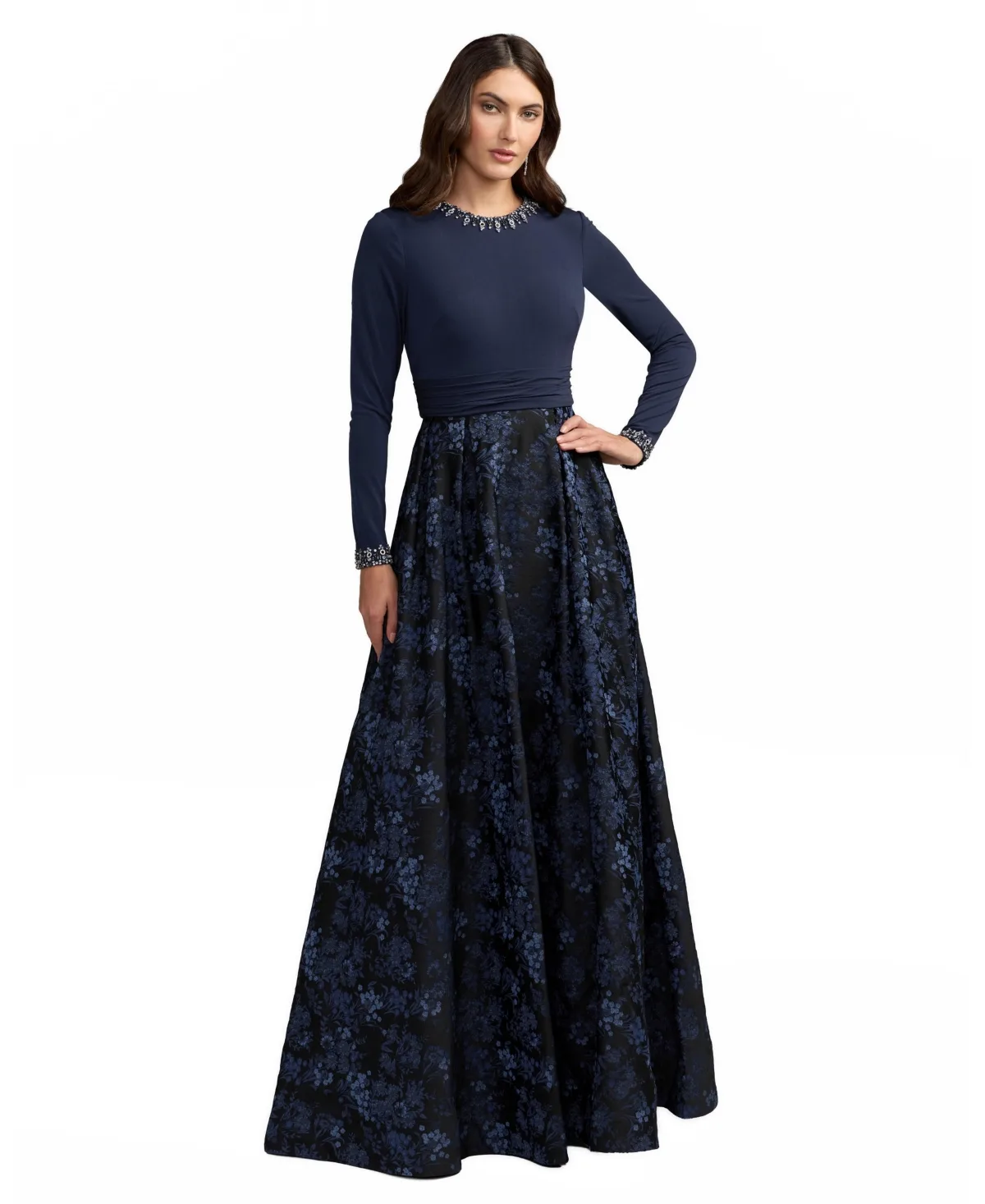 Embellished Brocade Floral Ball Gown by M.A.C.