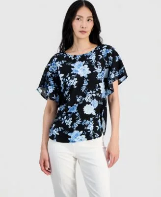 Boat Neck Flutter Sleeve Blouse by Anne Klein