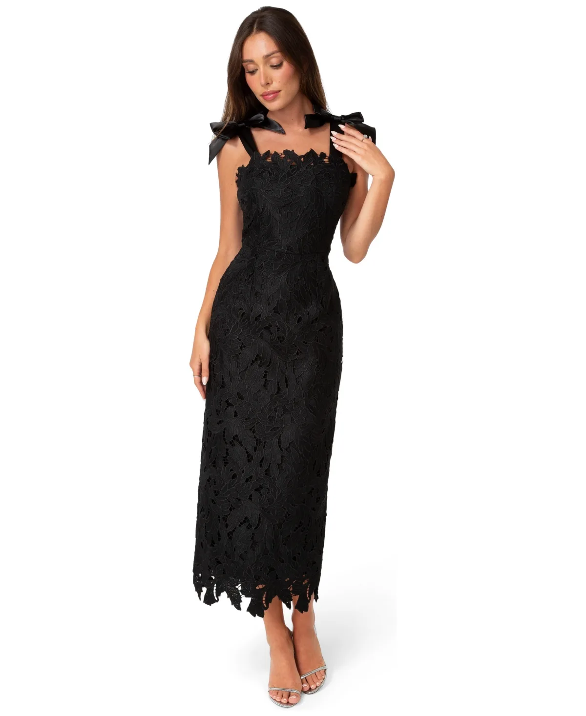 Bow Strap Lace Midaxi Dress by bebe